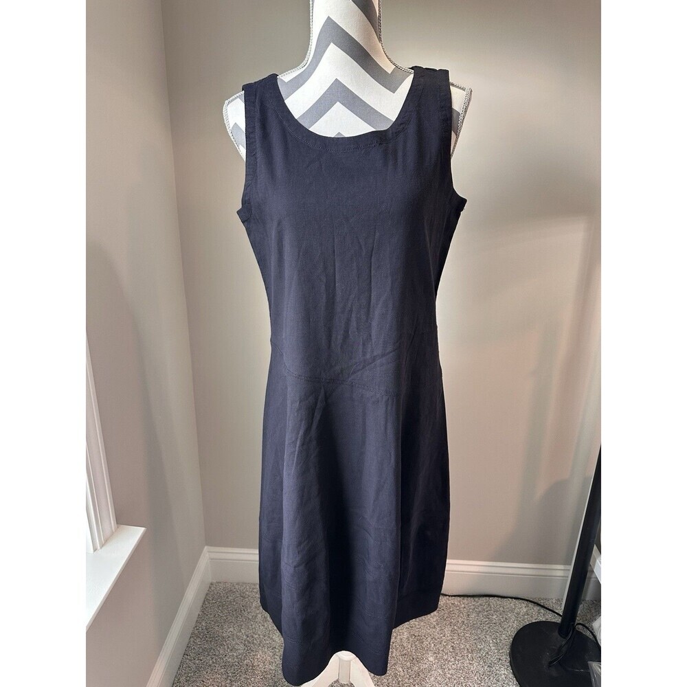 Eileen Fisher Organic Linen Blend Fit & Flare Knee Length Dress Navy Blue Small